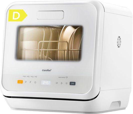 COMFEE’ Mini Table Top Dishwasher – 6+3 Programs, Steam Wash, Baby Care & Fruit Wash, Portable, No Plumbing