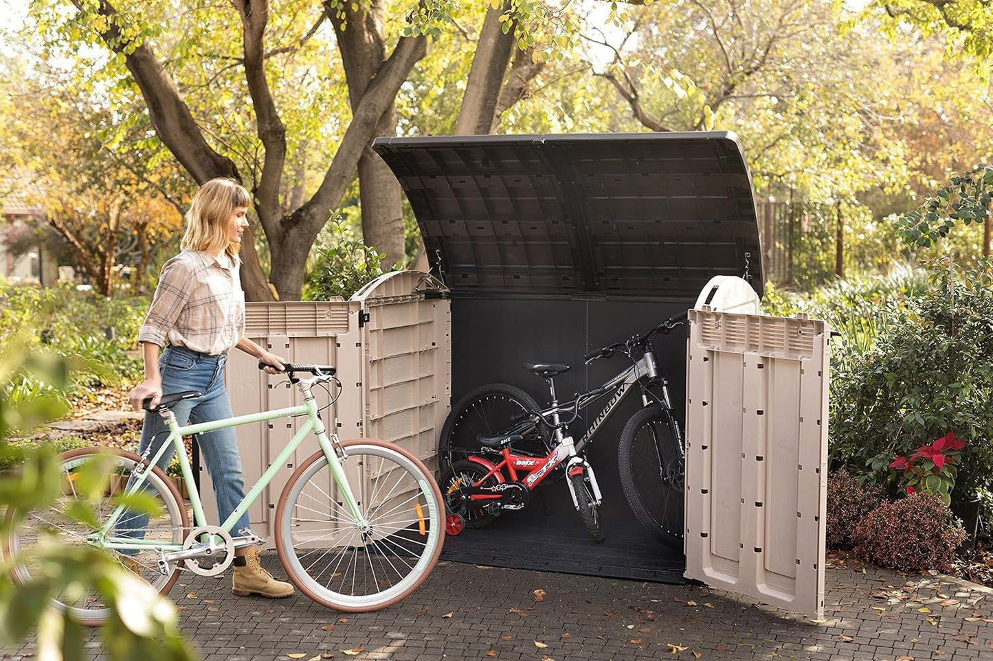 2000L Outdoor Garden Storage Shed – Beige & Brown