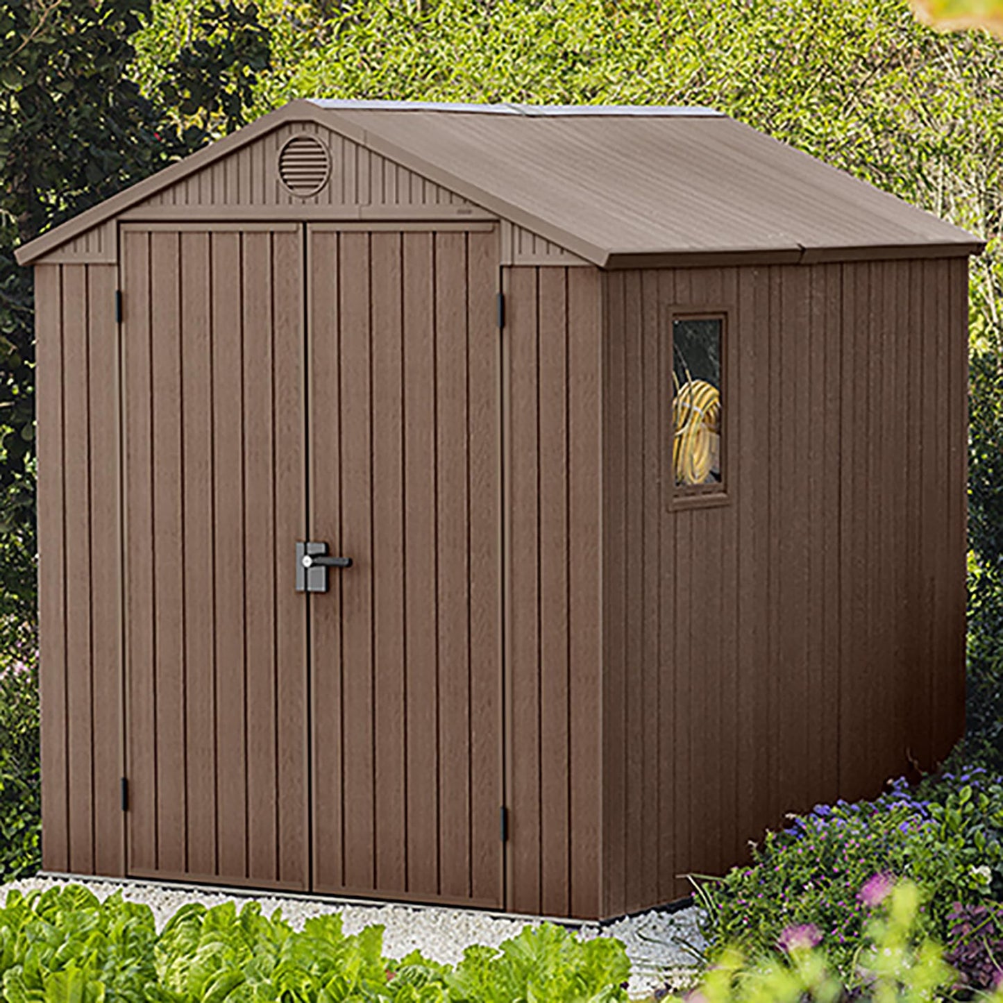 6x8ft Outdoor Garden Storage Shed with Double Doors & Weatherproof Design